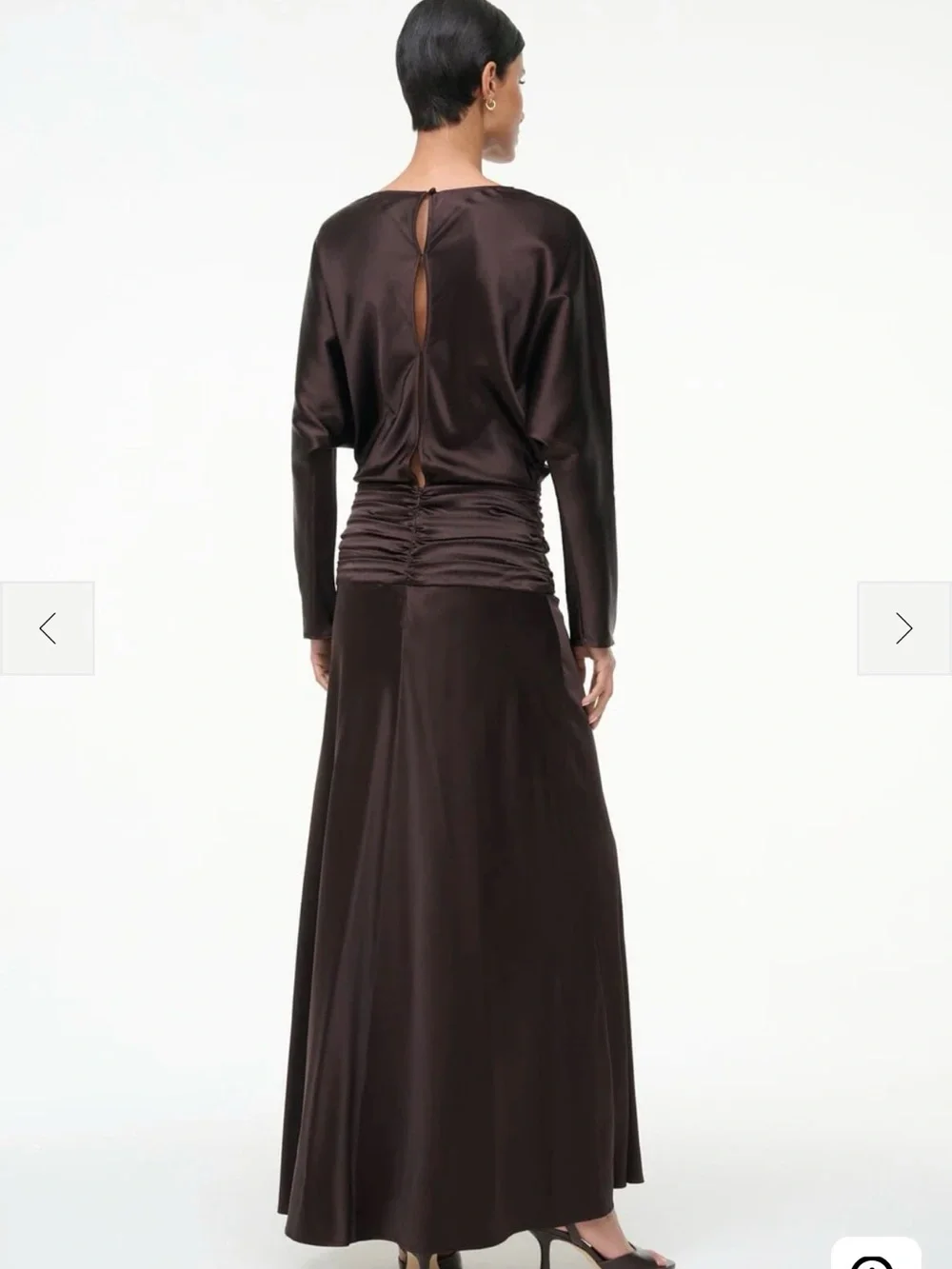 STAUD Chocolate Satin Long Sleeve Maxi Dress - Picture 2 of 2